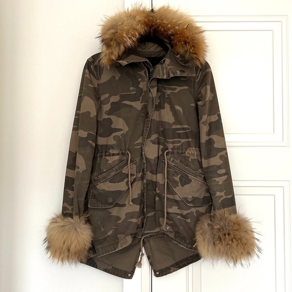 PRPS Camo Parka with Raccoon Fur Hood and Cuffs XS
